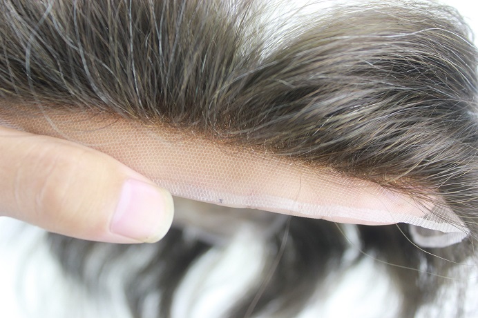 Männer Haarteil Sonderanfertigung French Lace natürlicher Haaransatz mit gebleichten Haarknoten